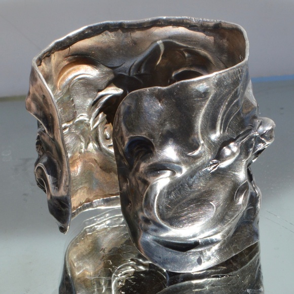 Rose Floral Rare Antique Solid Sterling Silver 925 Wide Cuff Wedding Bridal - Picture 4 of 8